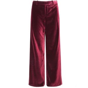 ALICE + OLIVIA New Velvet Paulette Wide Leg Tuxedo Trousers Pants Wine Red SZ 8
